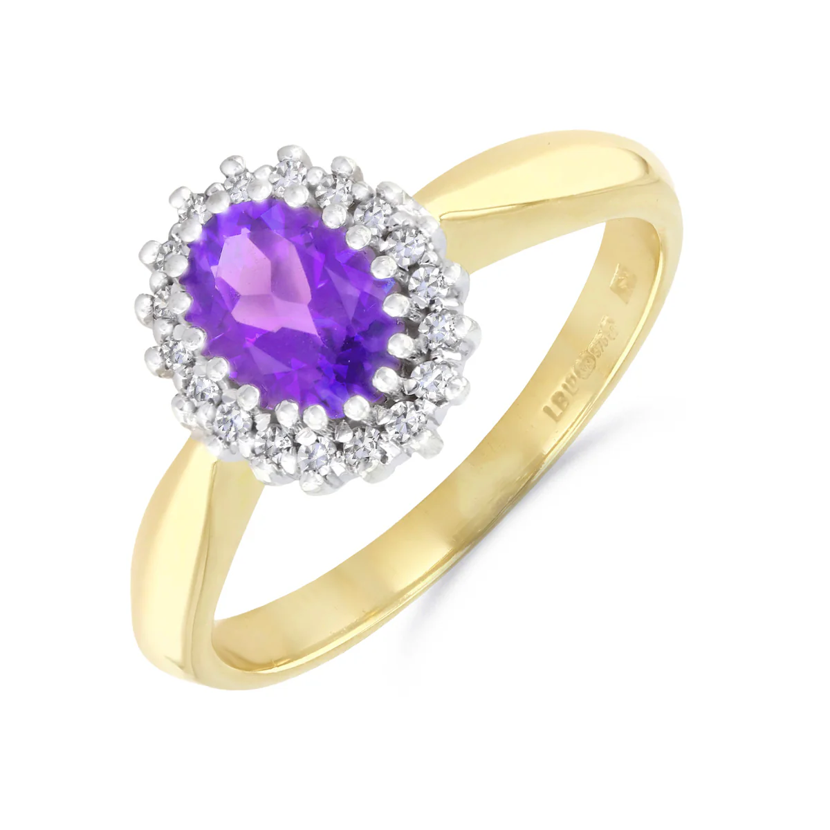 Oval Amethyst and 0.18ct Diamond Cluster Ring | Pre-Loved | 9K Yellow Gold