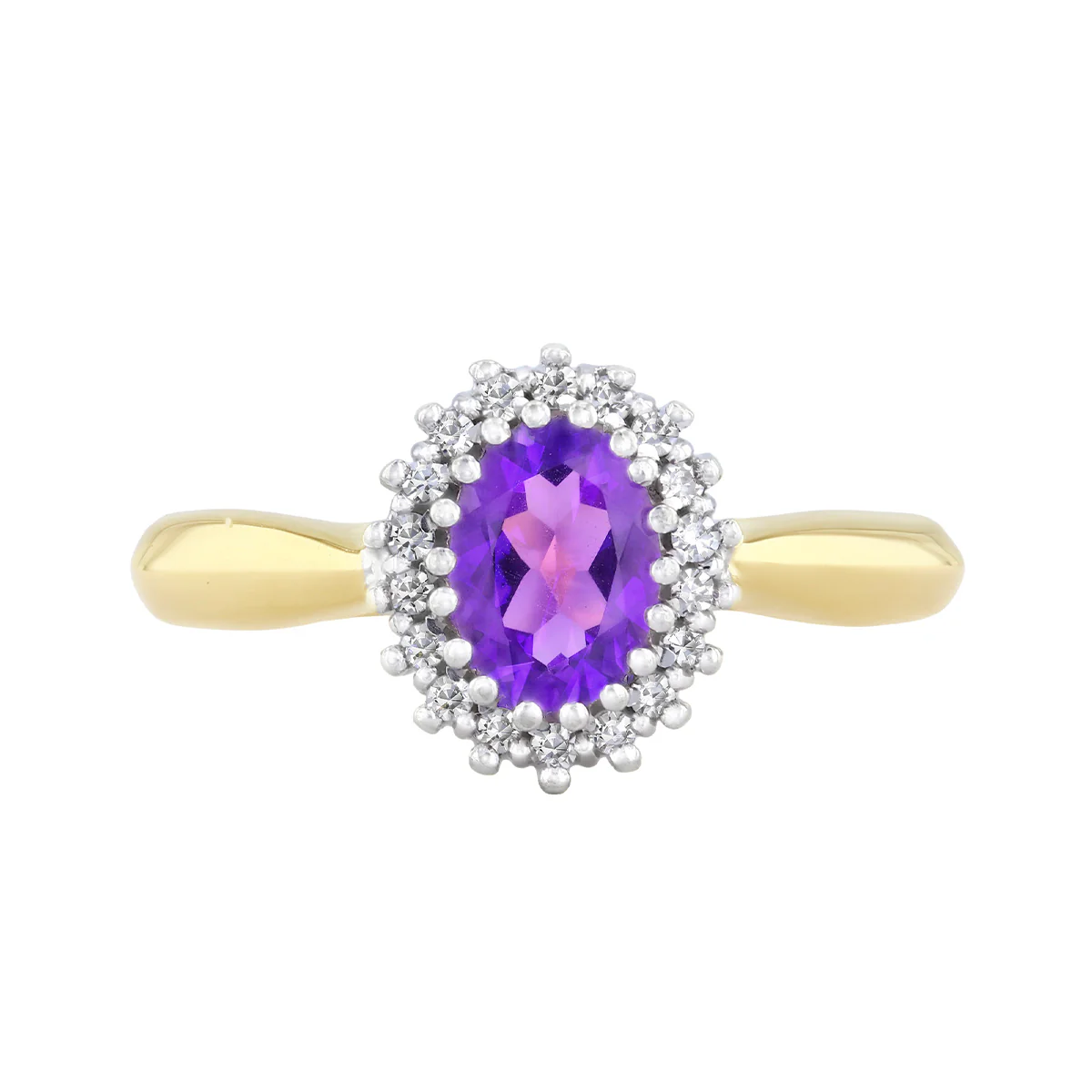 Oval Amethyst and 0.18ct Diamond Cluster Ring | Pre-Loved | 9K Yellow Gold - Image 2
