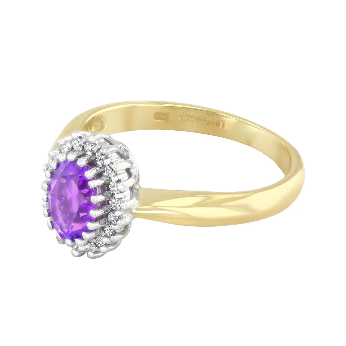 Oval Amethyst and 0.18ct Diamond Cluster Ring | Pre-Loved | 9K Yellow Gold - Image 3