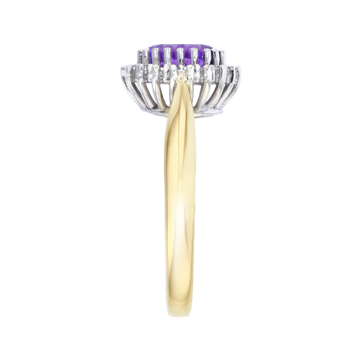 Oval Amethyst and 0.18ct Diamond Cluster Ring | Pre-Loved | 9K Yellow Gold - Image 4