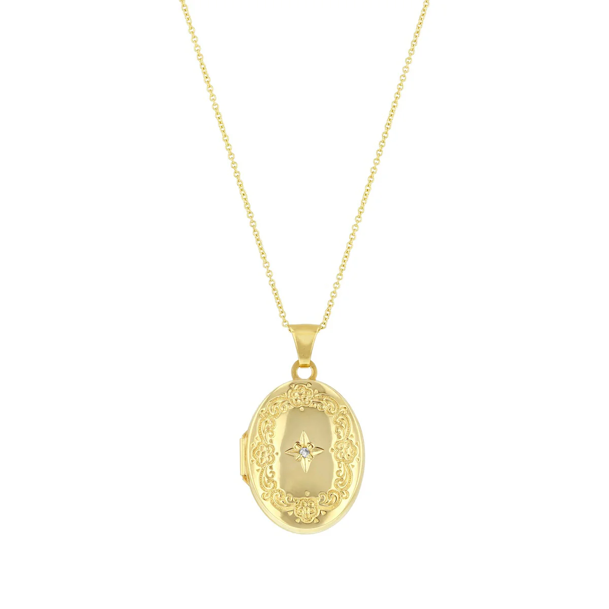 Oval Diamond North Star and Scrolling Foliate Locket (Chain Not Included) | Pre-Loved | 9K Yellow Gold - Image 2