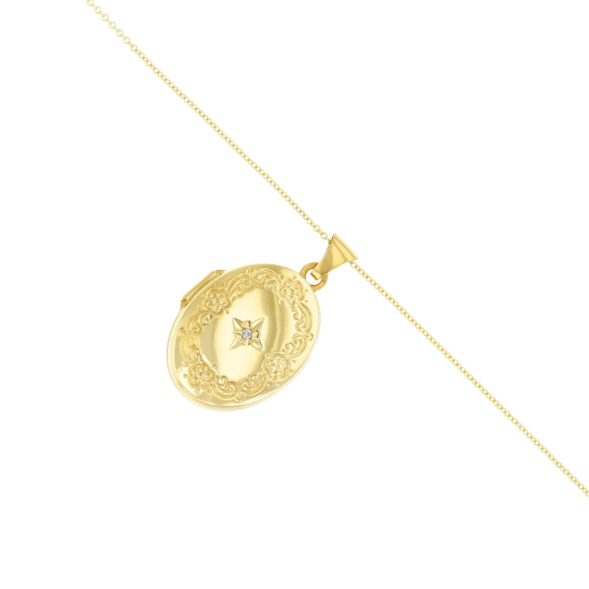 Oval Diamond North Star and Scrolling Foliate Locket (Chain Not Included) | Pre-Loved | 9K Yellow Gold - Image 3