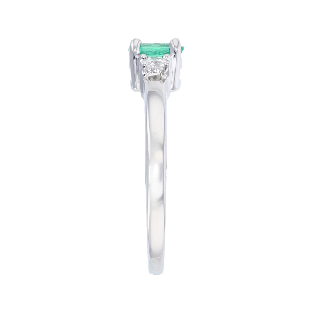Oval Emerald and Diamond Trilogy Ring | Pre-Loved | 18K White Gold - Image 3