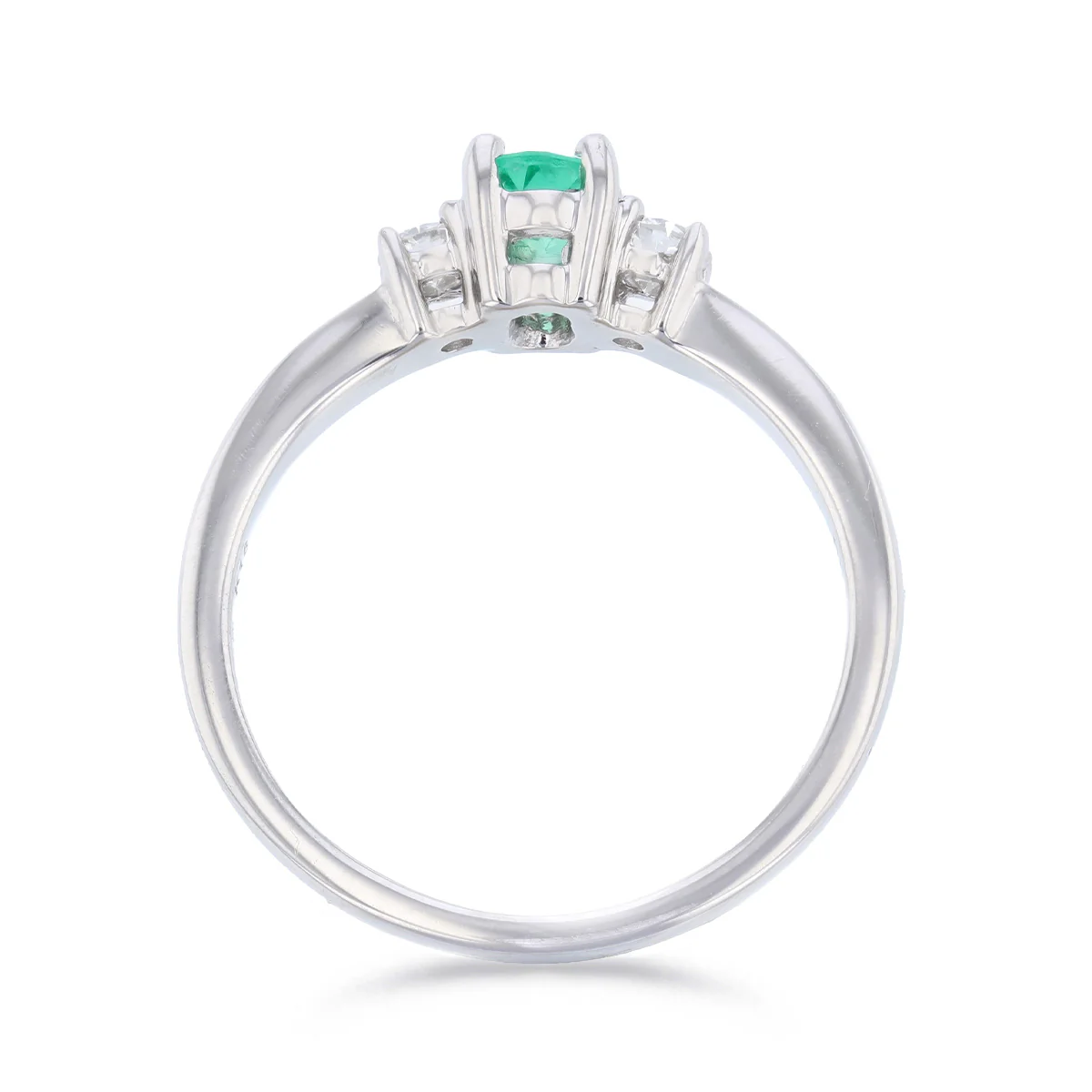 Oval Emerald and Diamond Trilogy Ring | Pre-Loved | 18K White Gold - Image 4