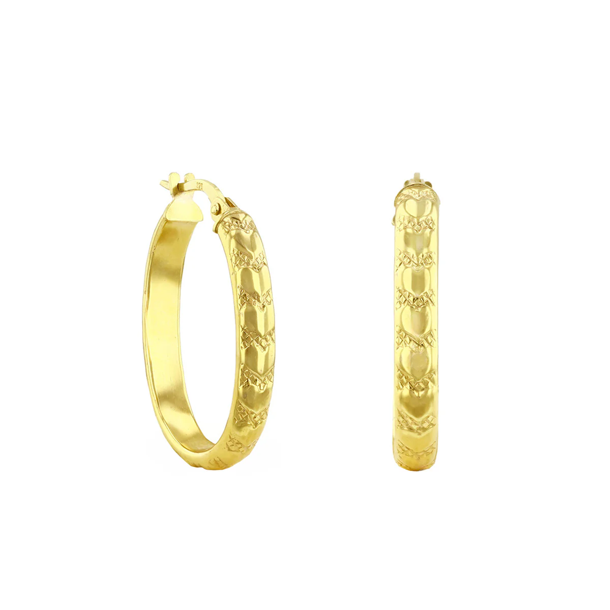 Oval Heart Engraved Hoop Earrings | Pre-Loved | 9K Yellow Gold