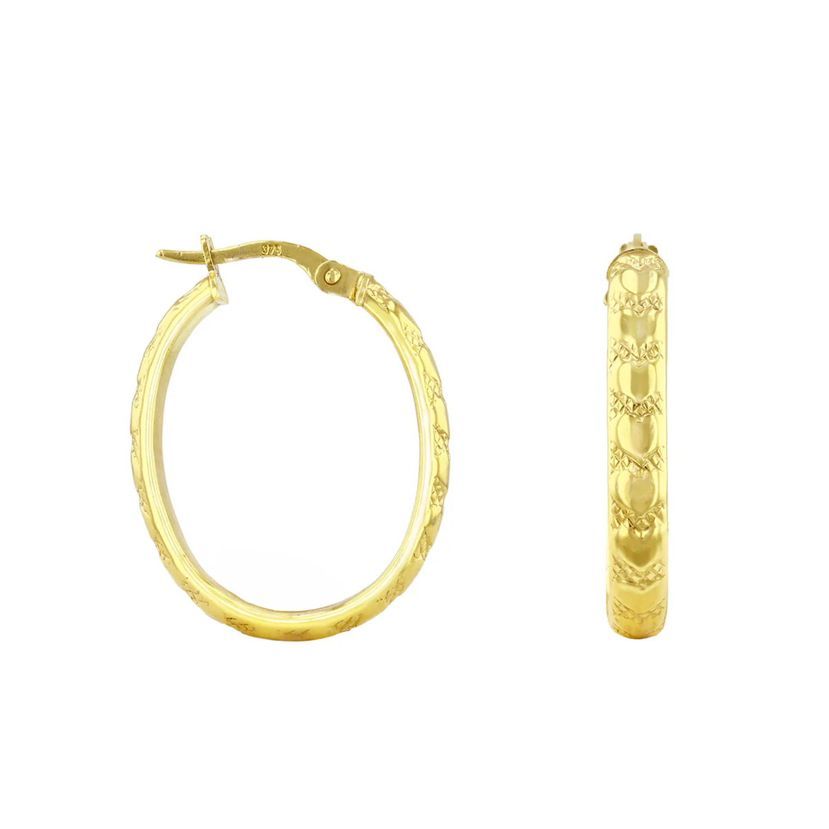 Oval Heart Engraved Hoop Earrings | Pre-Loved | 9K Yellow Gold - Image 3