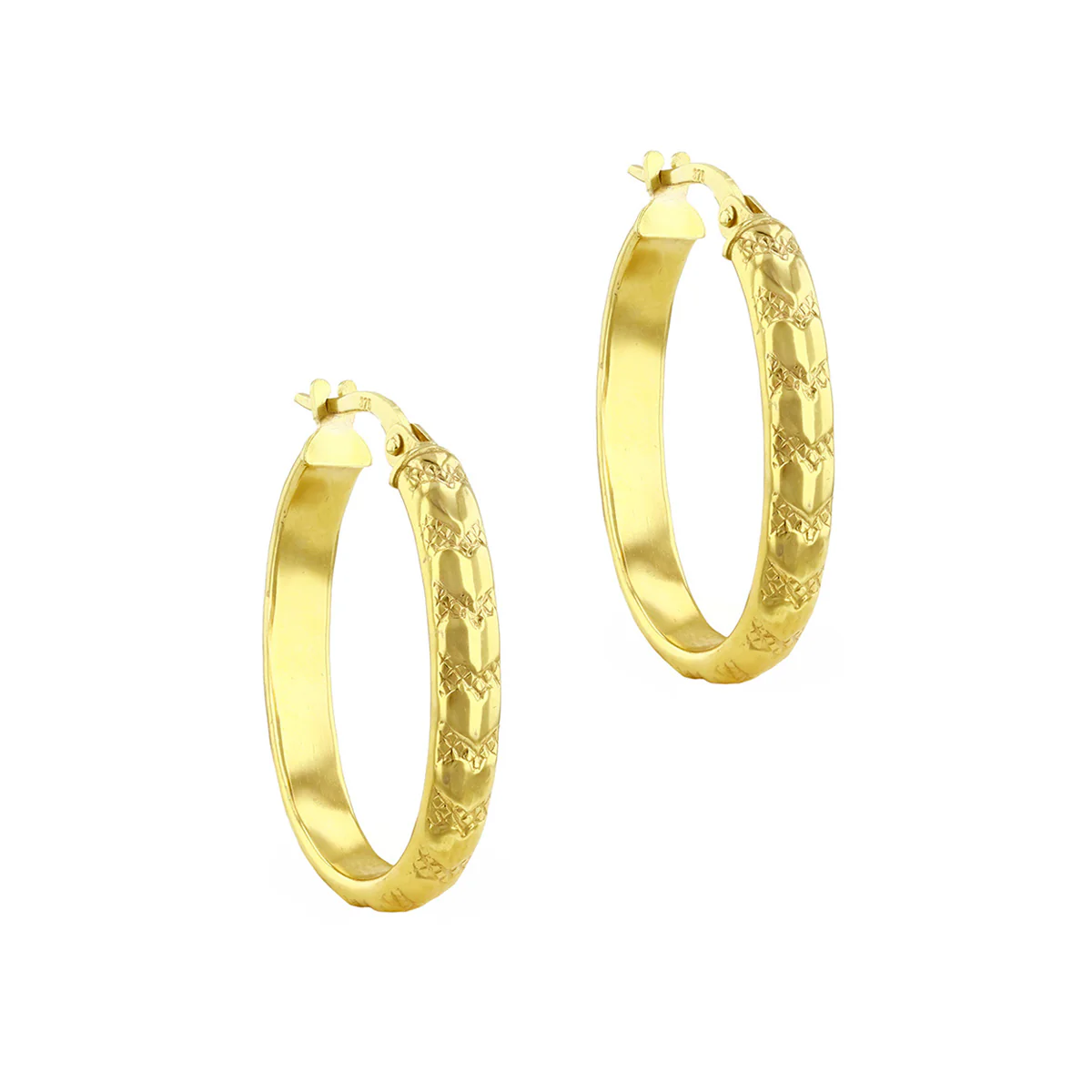Oval Heart Engraved Hoop Earrings | Pre-Loved | 9K Yellow Gold - Image 4