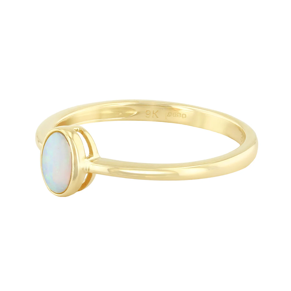 Oval Opal Bezel Set Ring | Pre-Loved | 9K Yellow Gold - Image 3