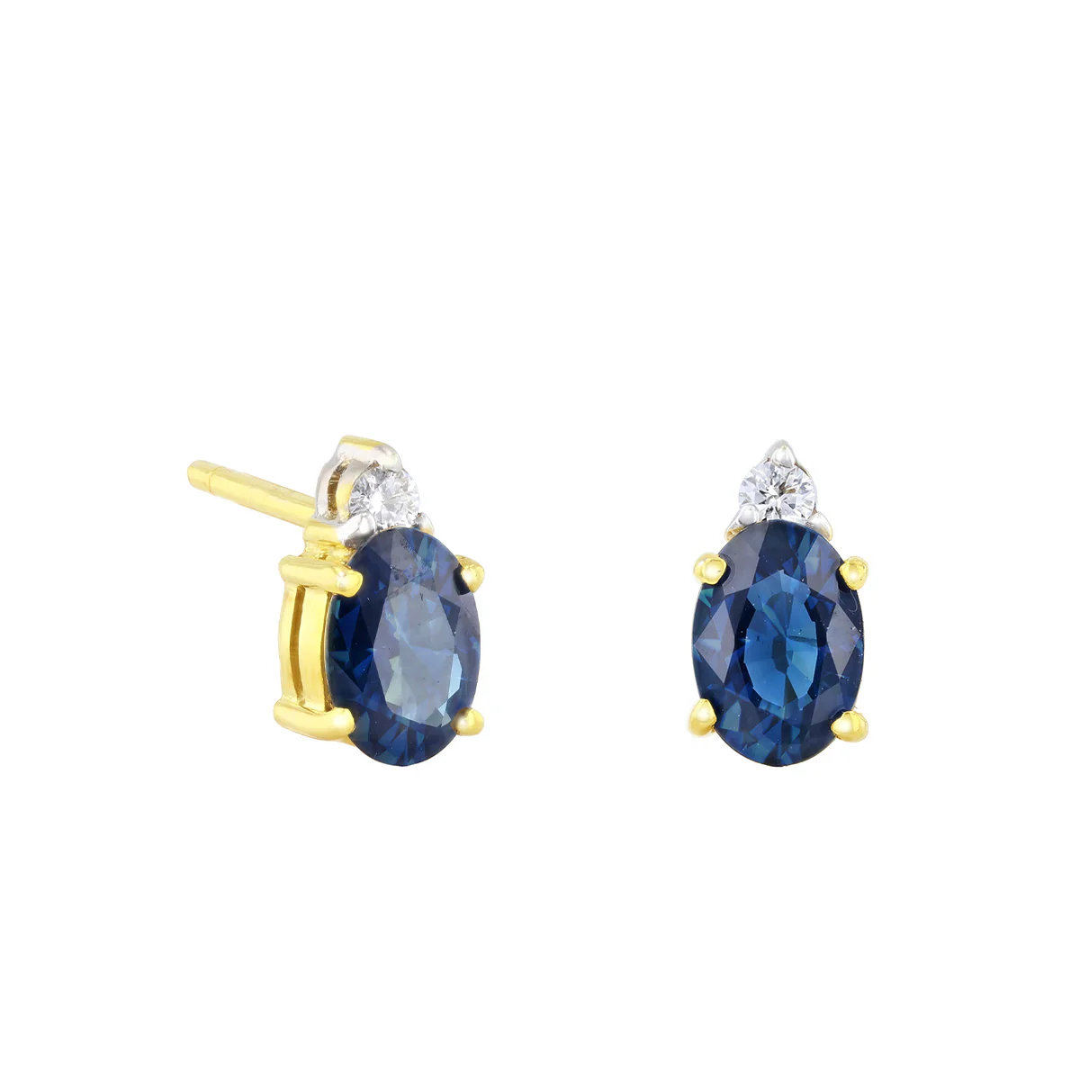 Oval Sapphire & Diamond Stud Earrings | Pre-loved | 18K Yellow Gold