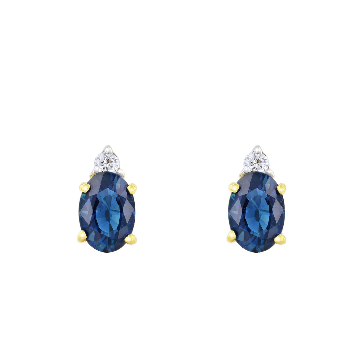 Oval Sapphire & Diamond Stud Earrings | Pre-loved | 18K Yellow Gold - Image 2