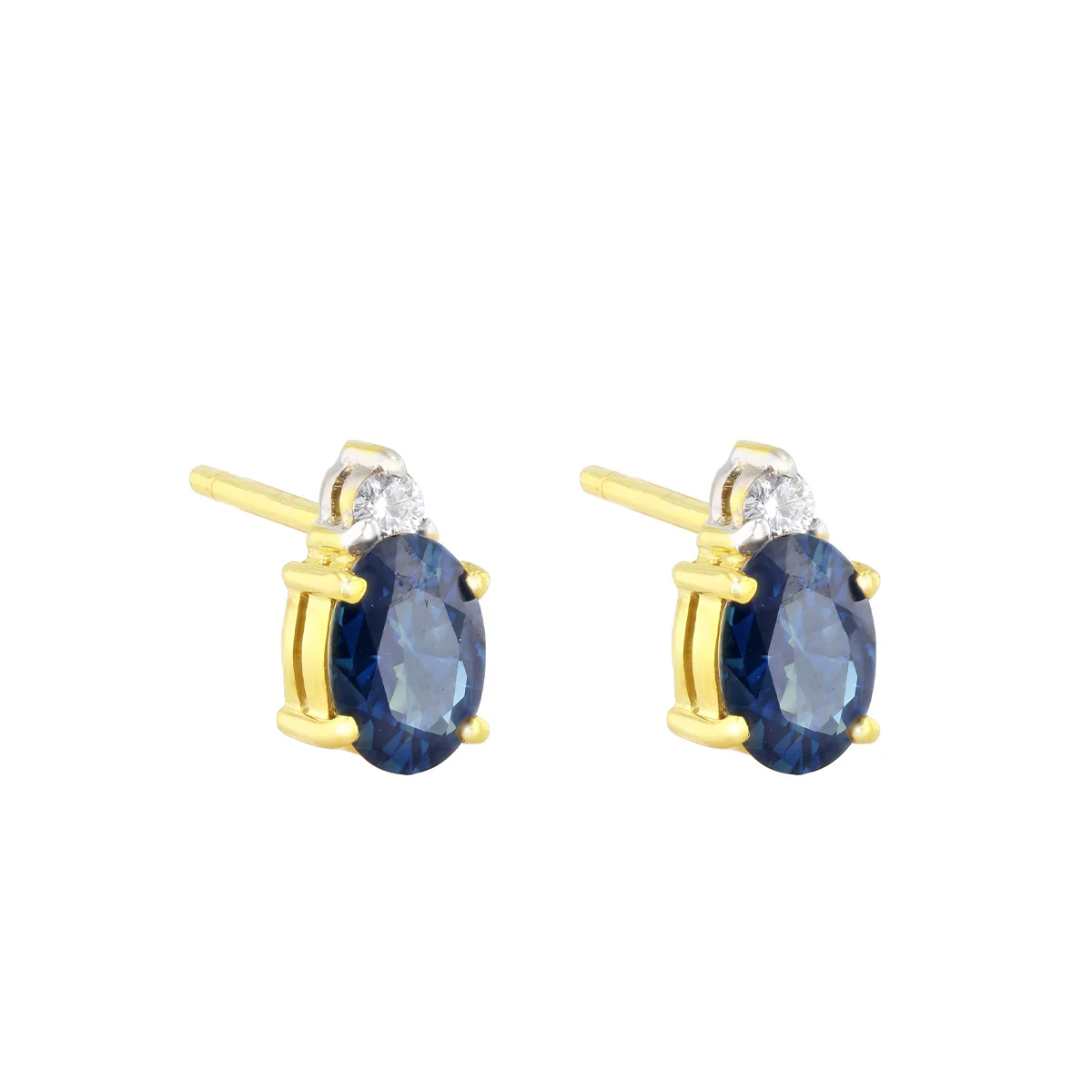 Oval Sapphire & Diamond Stud Earrings | Pre-loved | 18K Yellow Gold - Image 3