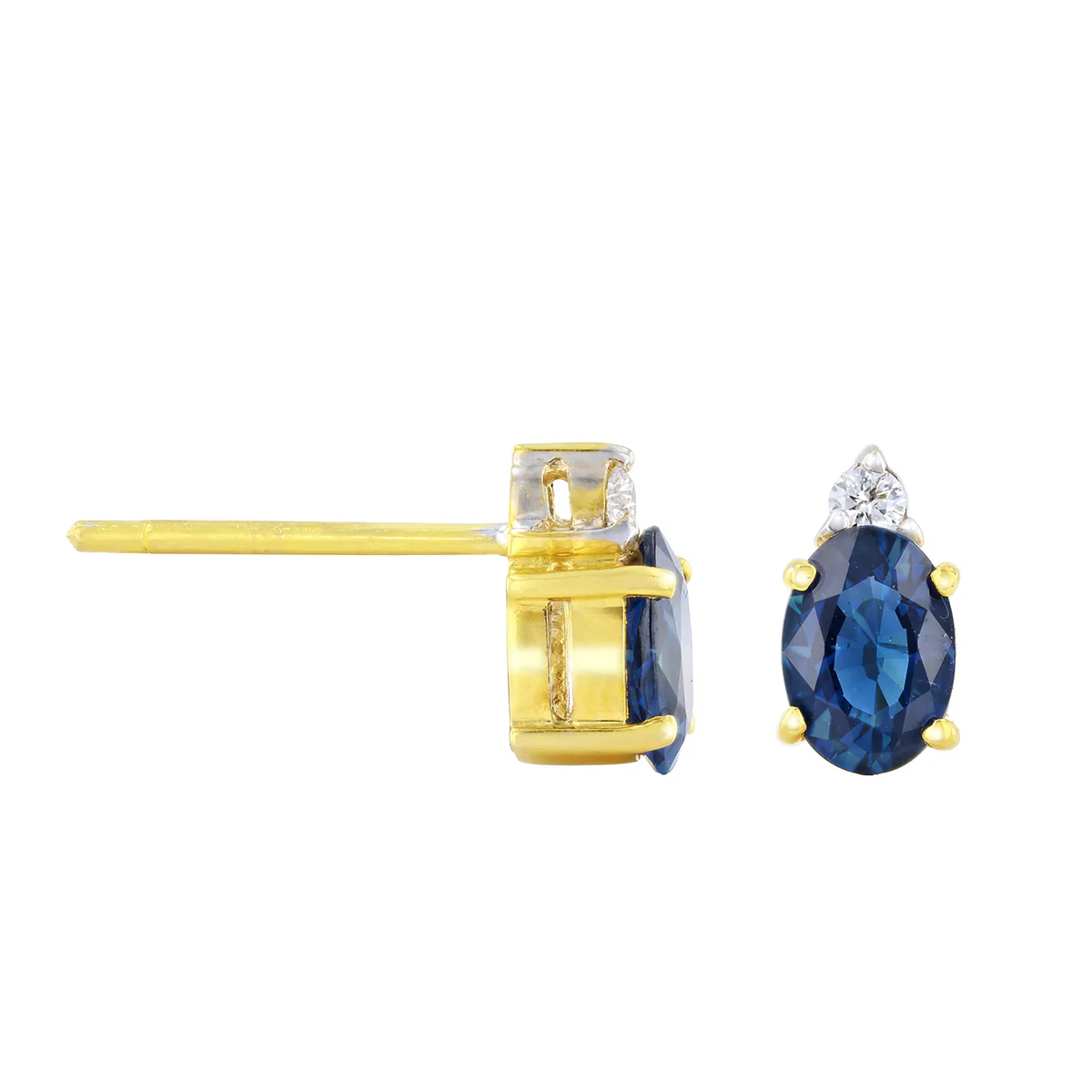 Oval Sapphire & Diamond Stud Earrings | Pre-loved | 18K Yellow Gold - Image 4