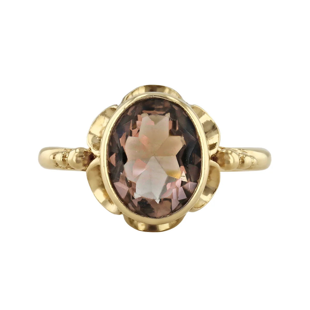 Oval Smokey Quartz Dress Ring | Pre-Loved | 9K Solid Yellow Gold - Image 2