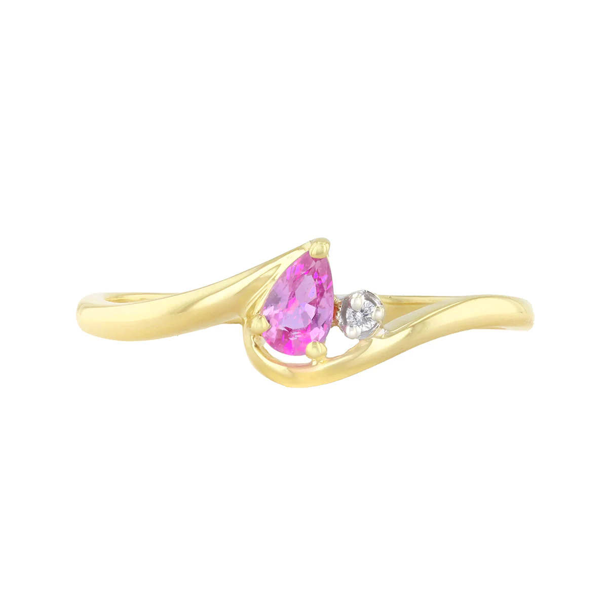 Pear Cut Sapphire and Round Cut Diamond Wave Design Dress Ring | Pre-Loved | 9K Yellow Gold - Image 2