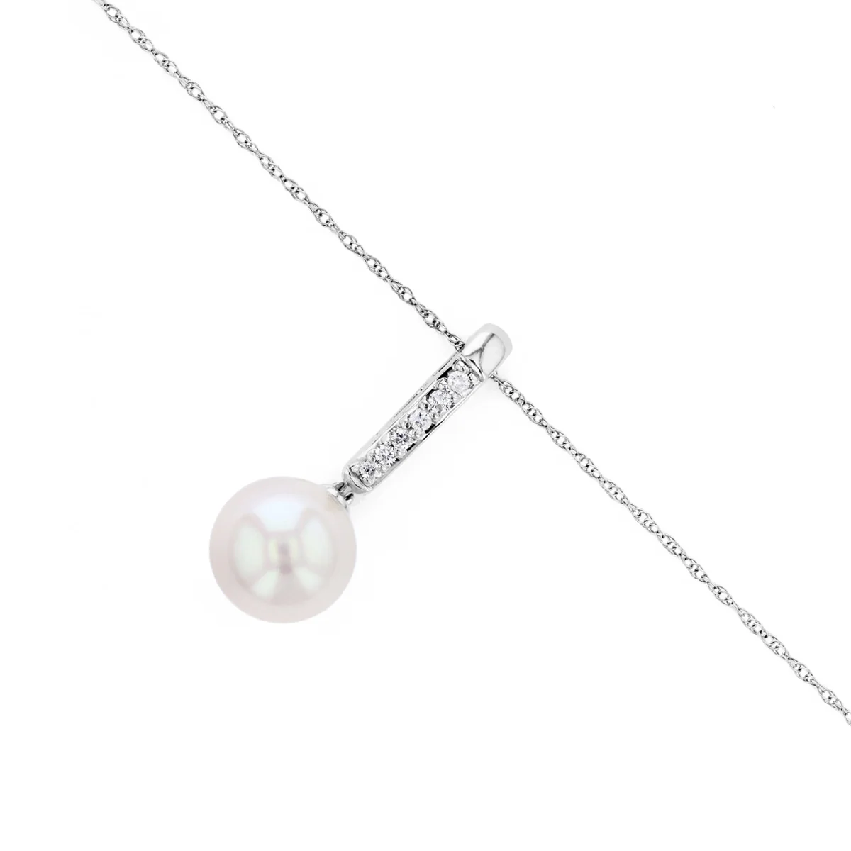 Pearl and Diamond Encrusted Bale Drop Pendant | 9K White Gold - Image 3