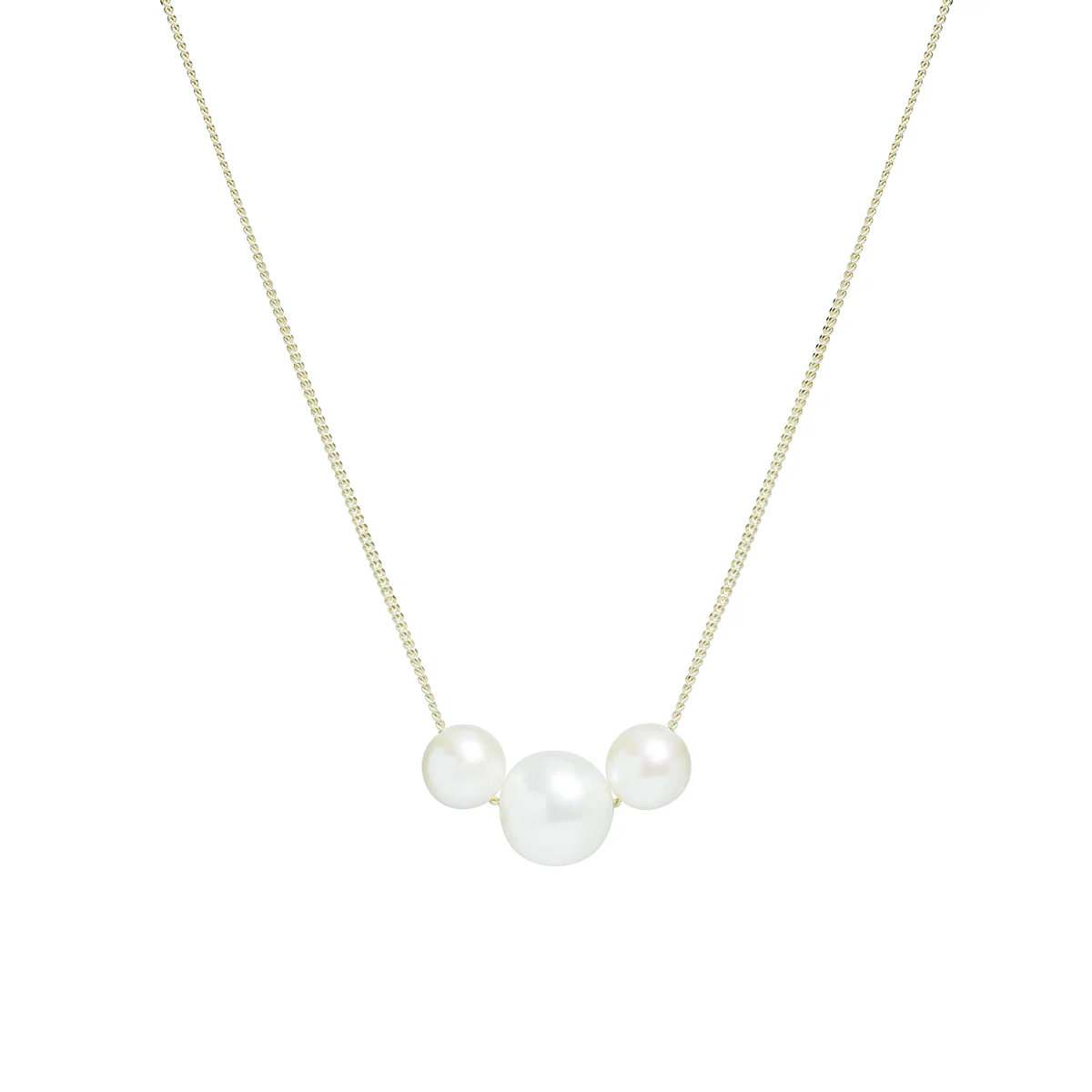 Pearlessence Collection 18" Sliding Trio White Cultured River Pearl Necklace | 9K Yellow Gold