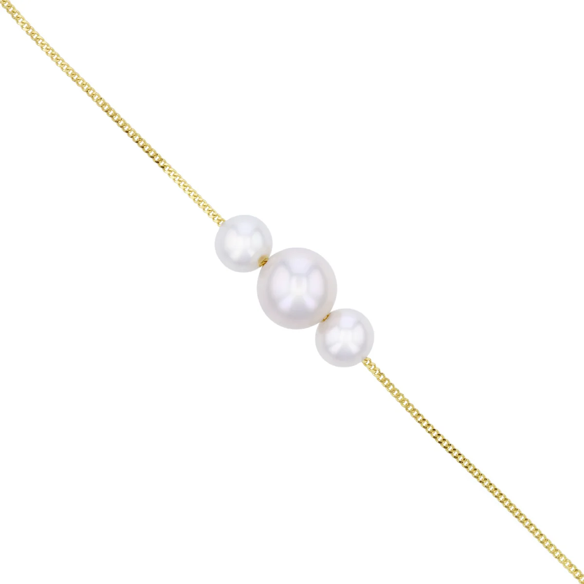 Pearlessence Collection 18" Sliding Trio White Cultured River Pearl Necklace | 9K Yellow Gold - Image 2