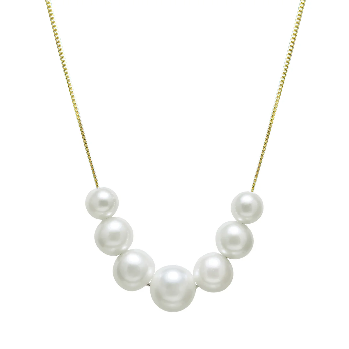 Pearlessence Collection 18" Sliding White Cultured River Pearl Graduated Necklace | 9K Yellow Gold