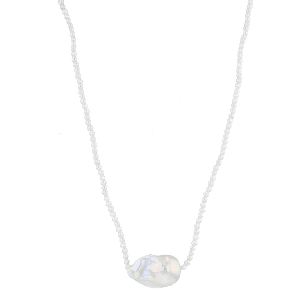 Pearlessence Collection 2-2.5mm White Round Cultured River Pearl Strand and Feature Baroque Pearl Necklace | 9K Yellow Gold - Image 2