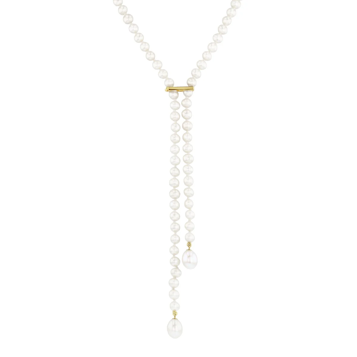 Pearlessence Collection 32" Cultured 6–6.5mm River Pearl Lariat Necklace with Shortener Clasp | 9K Yellow Gold - Image 2