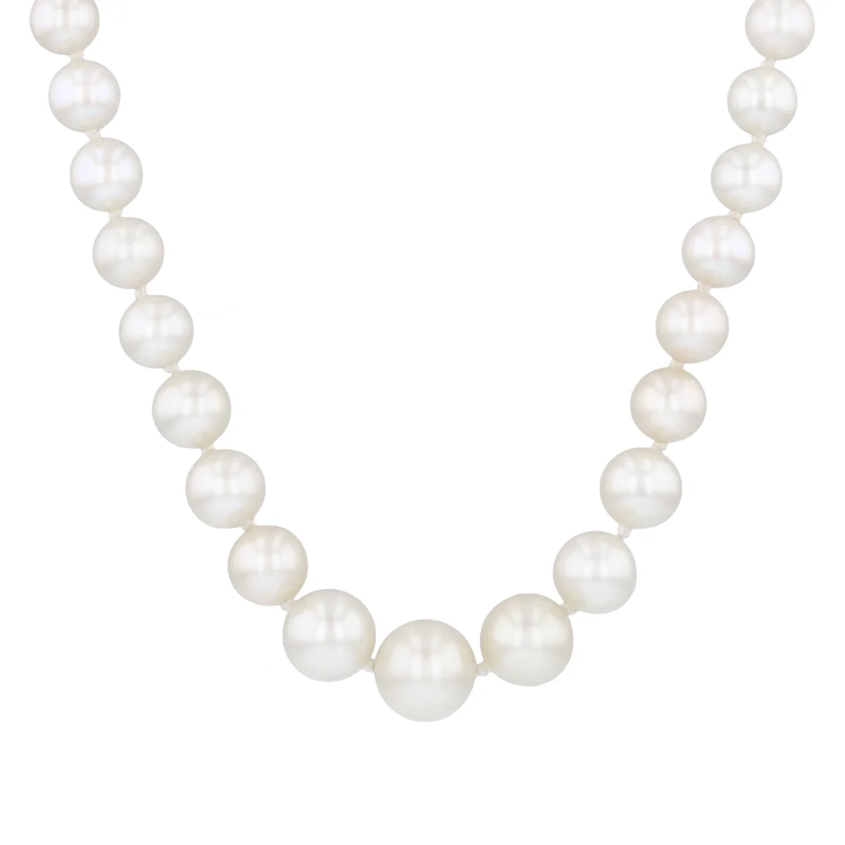 Pearlessence Collection 4-8mm White Round Cultured River Pearl Graduated Necklace | 9K Yellow gold