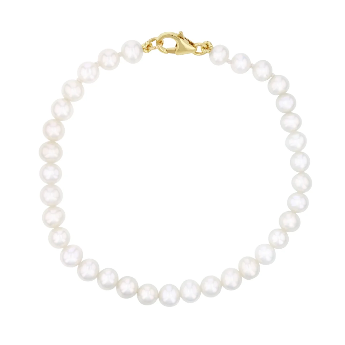Pearlessence Collection 5 - 5.5mm White Round Cultured River Pearl Bracelet | 9K Yellow gold
