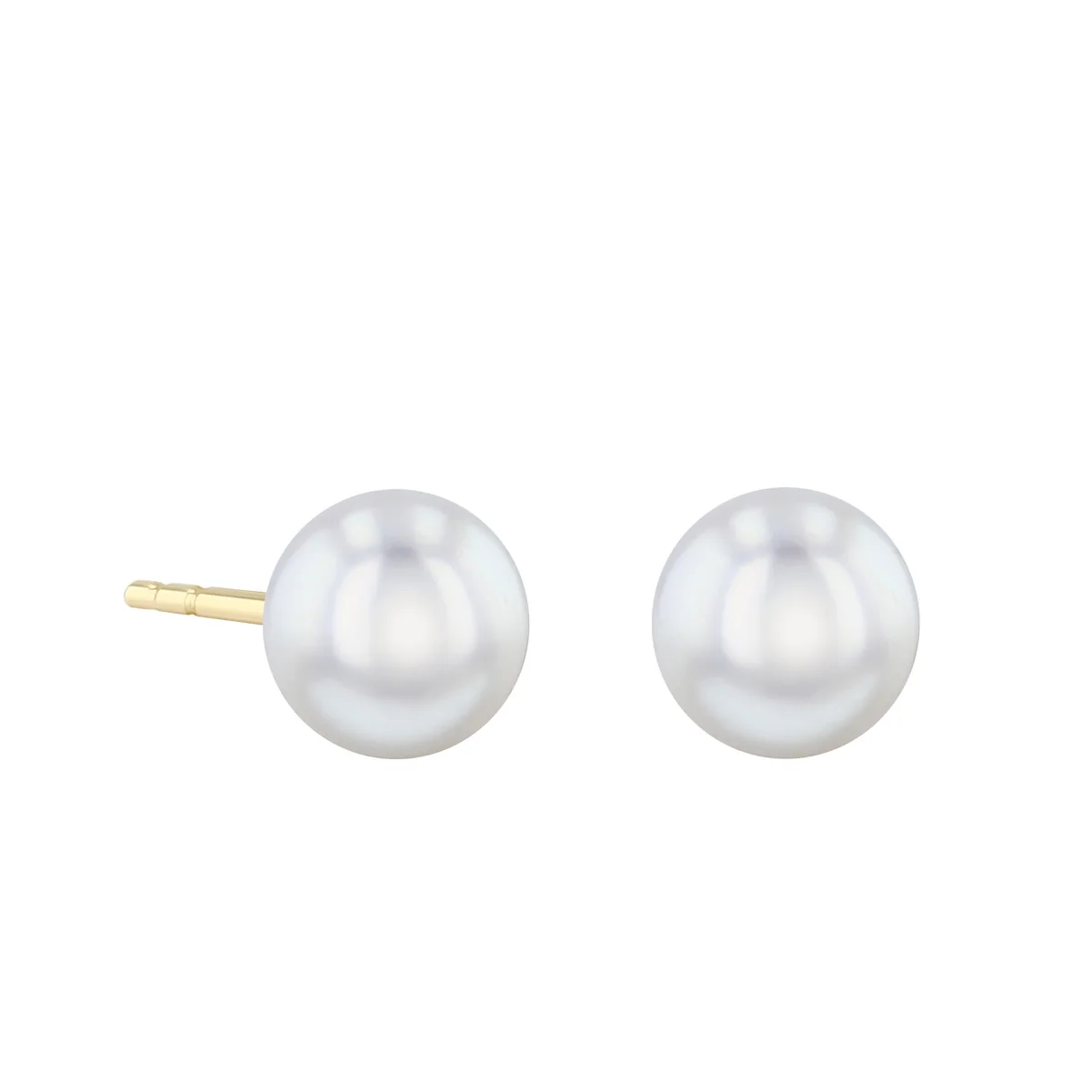 Pearlessence Collection White Cultured Akoya Pearl Stud Earrings | 18K Yellow Gold