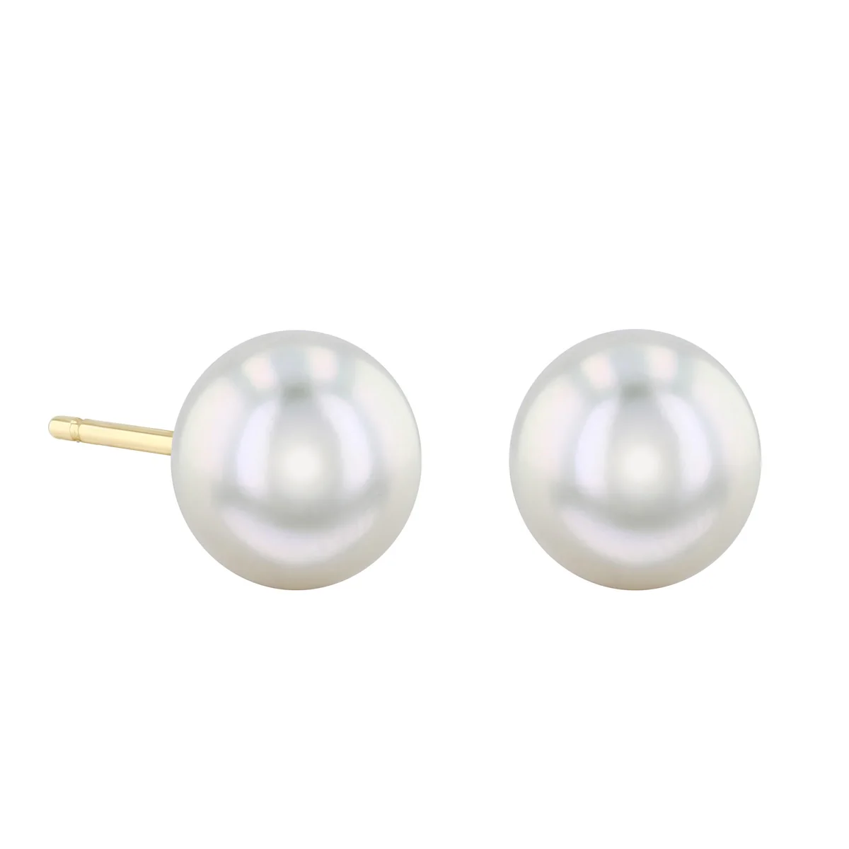 Pearlessence Collection White Cultured Akoya Pearl Stud Earrings | 18K Yellow Gold - Image 3