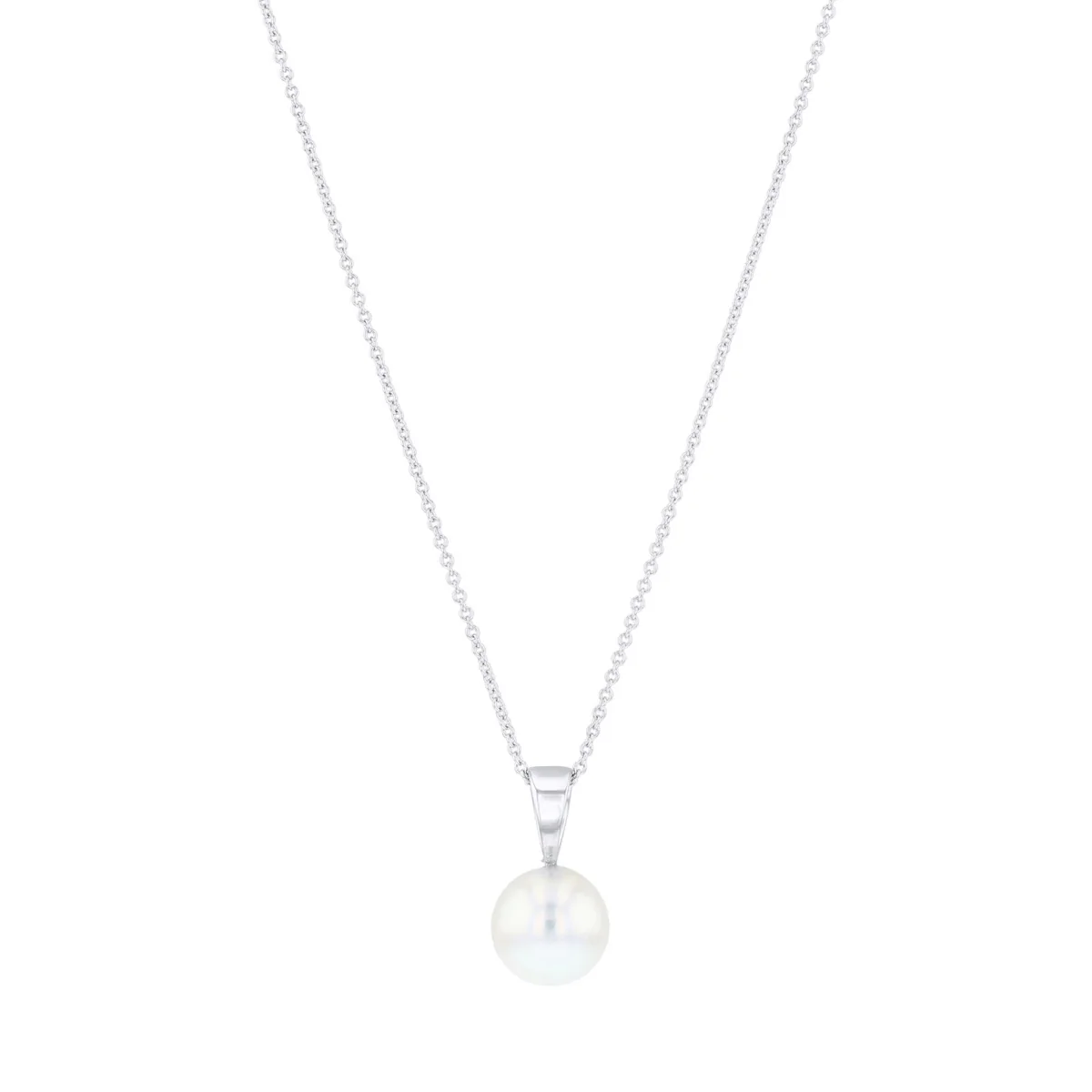 Pearlessence Collection 8-8.5mm White Round Akoya Pearl Necklace | 18K White Gold