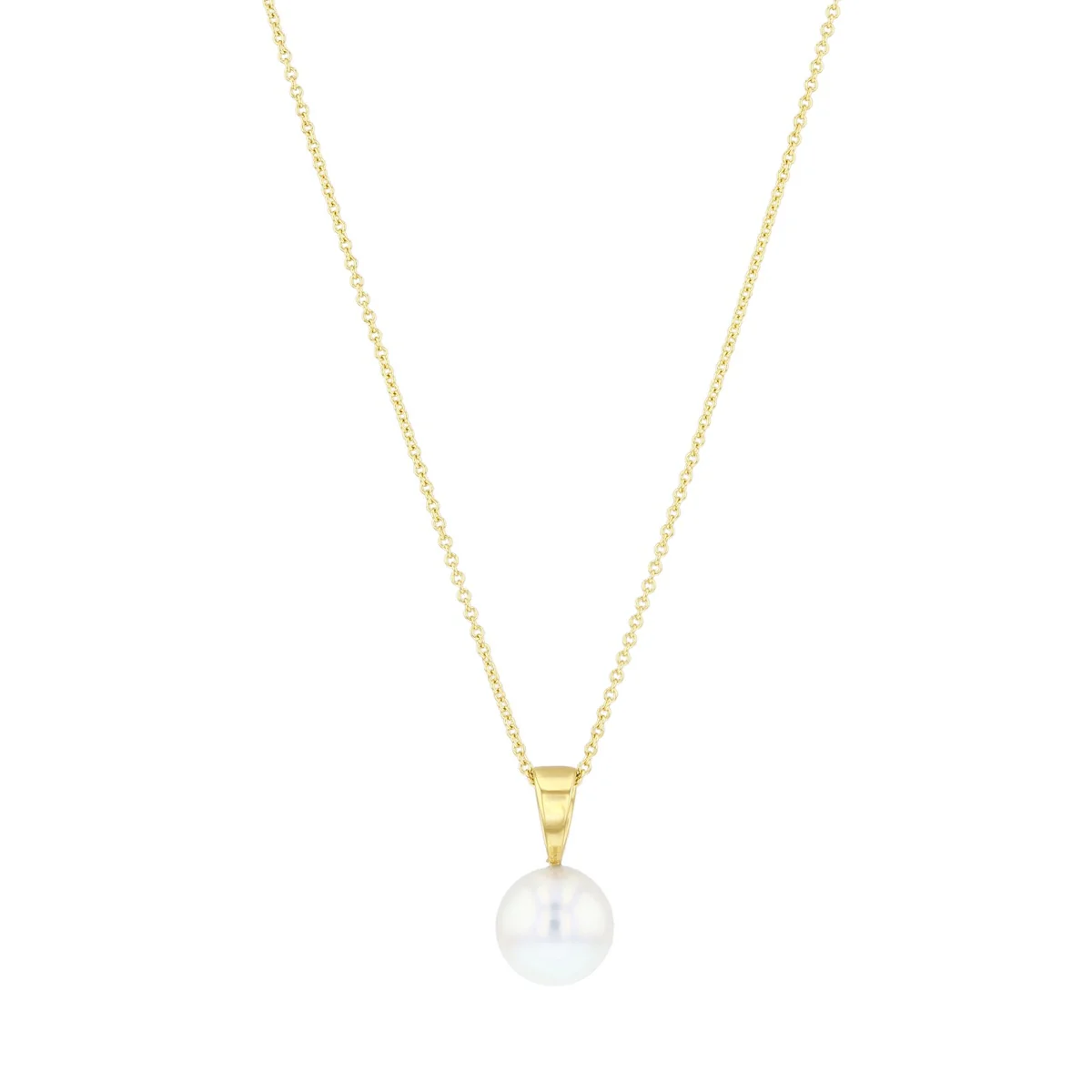 Pearlessence Collection 8-8.5mm White Round Akoya Pearl Necklace | 18K Yellow Gold