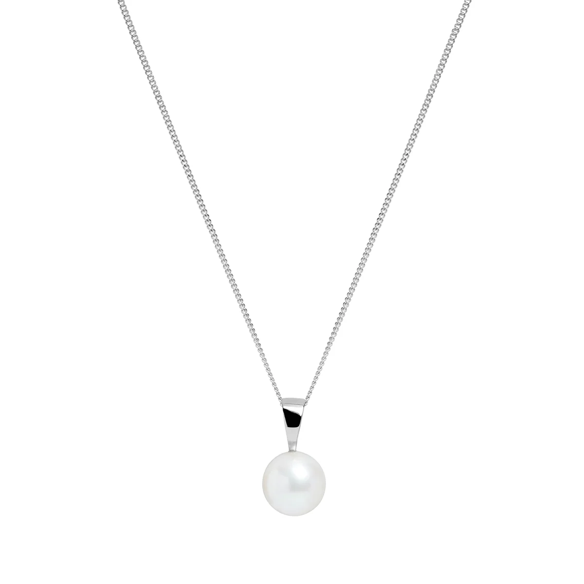Pearlessence Collection 8-8.5mm White Round Cultured River Pearl Necklace | 9K White Gold