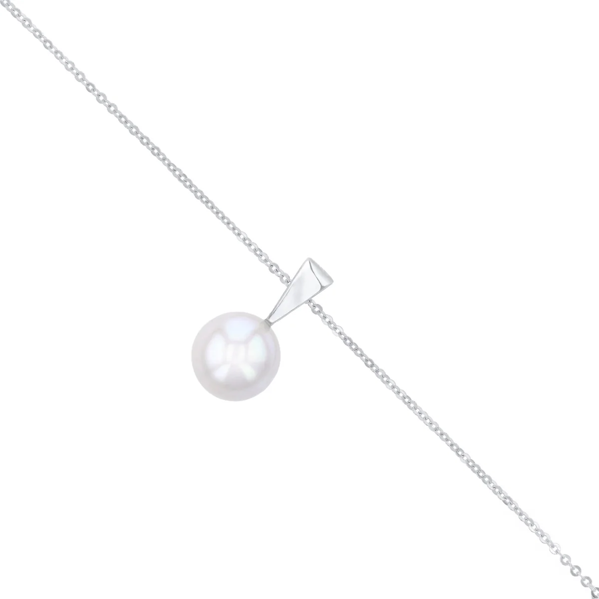 Pearlessence Collection 8-8.5mm White Round Cultured River Pearl Necklace | 9K White Gold - Image 2