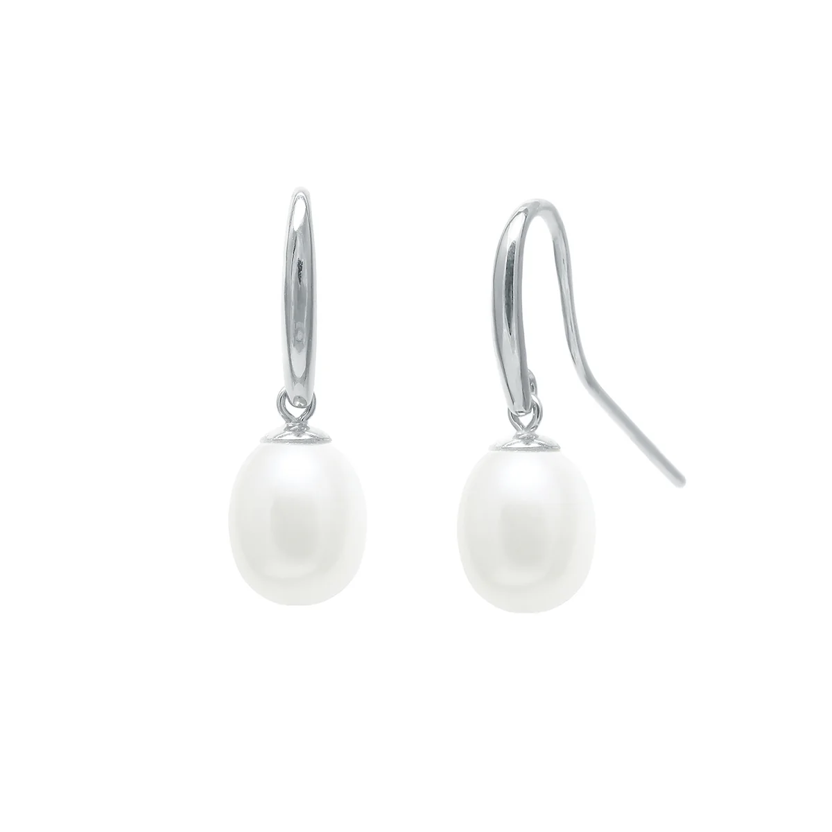 Pearlessence Collection White Cultured River Pearl Drop Earrings With Shepherds Crook Fittings | 9K White Gold