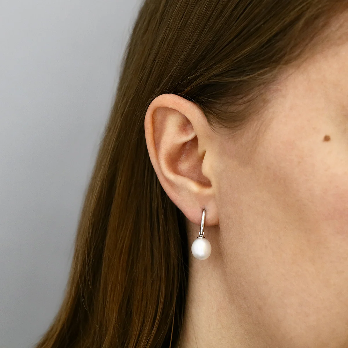 Pearlessence Collection White Cultured River Pearl Drop Earrings With Shepherds Crook Fittings | 9K White Gold - Image 4