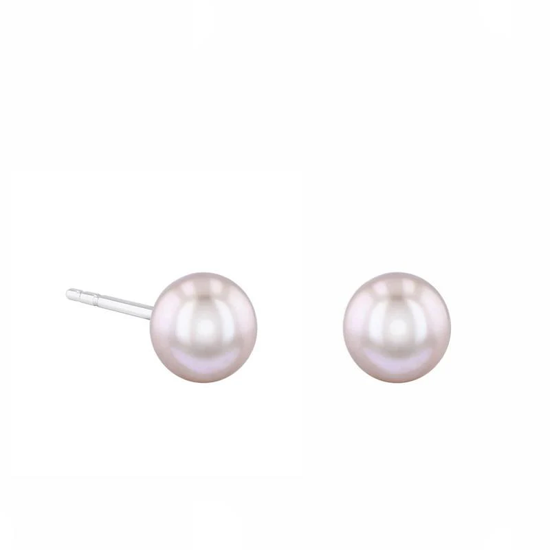 Pearlessence Pink Round Cultured River Pearl Stud Earrings | 9K White Gold