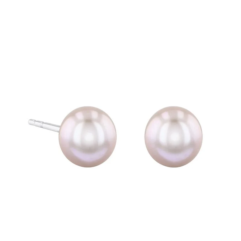 Pearlessence Pink Round Cultured River Pearl Stud Earrings | 9K White Gold - Image 2