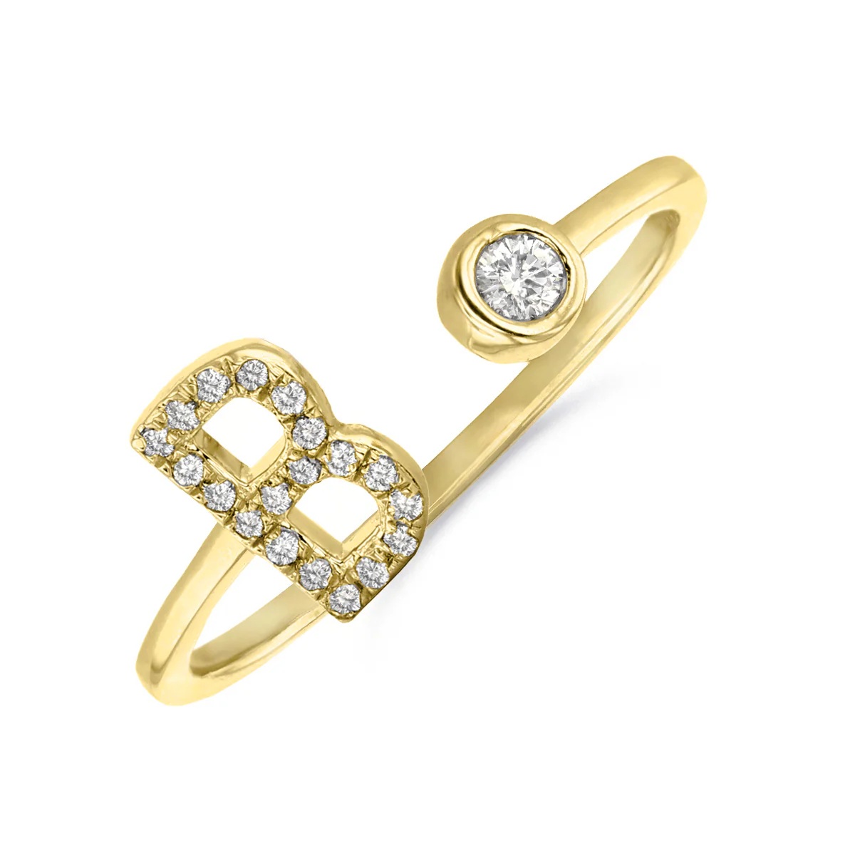Personalised 'B' Initial Open Cuff Ring | 9K Yellow Gold