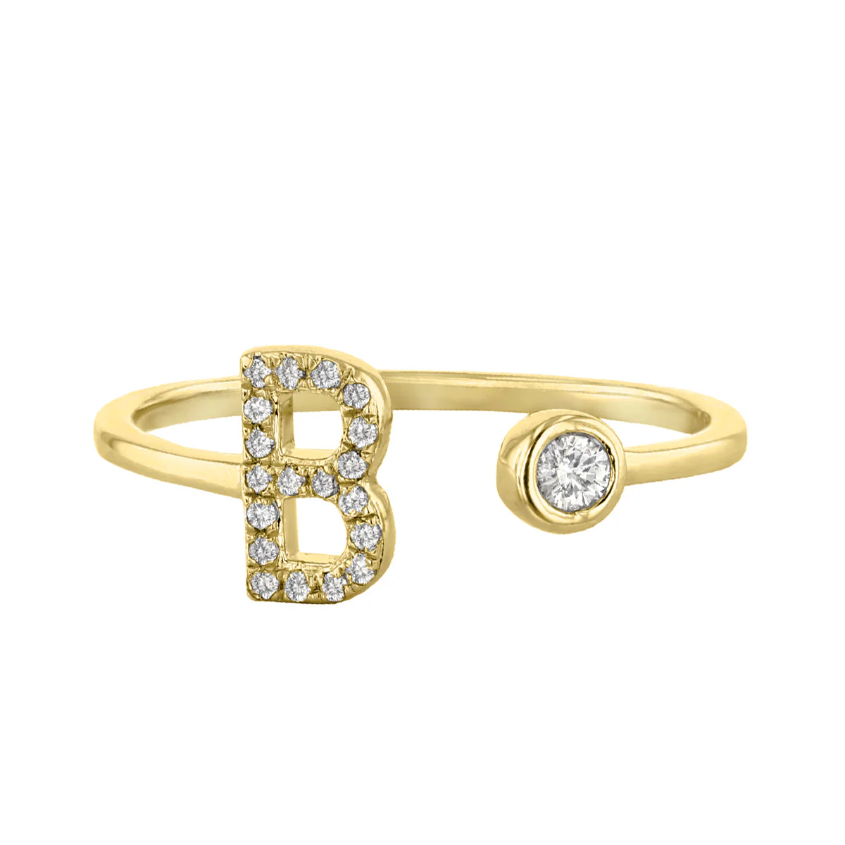 Personalised 'B' Initial Open Cuff Ring | 9K Yellow Gold - Image 2