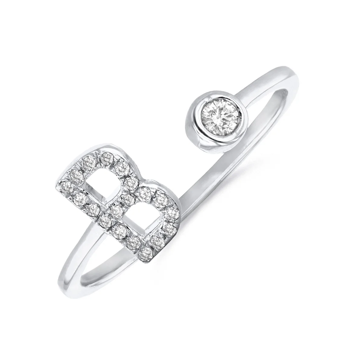 Personalised 'B' Initial Open Cuff Ring | 9K White Gold