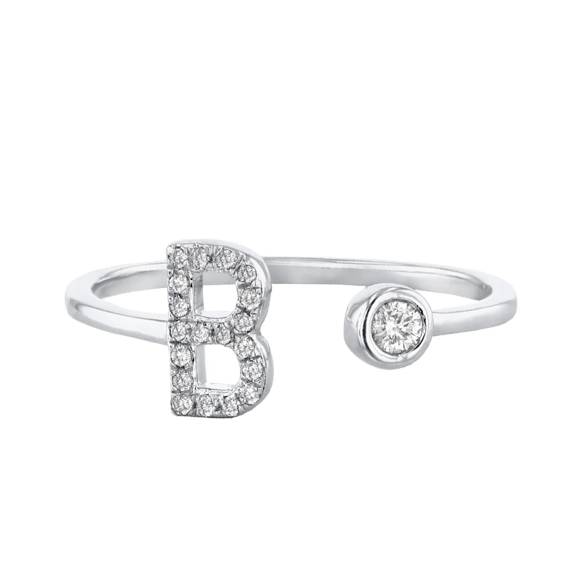Personalised 'B' Initial Open Cuff Ring | 9K White Gold - Image 2