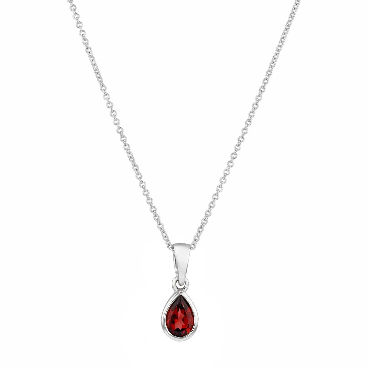 Personalised Birthstone Pear Cut Rubover Necklace | 9K White Gold