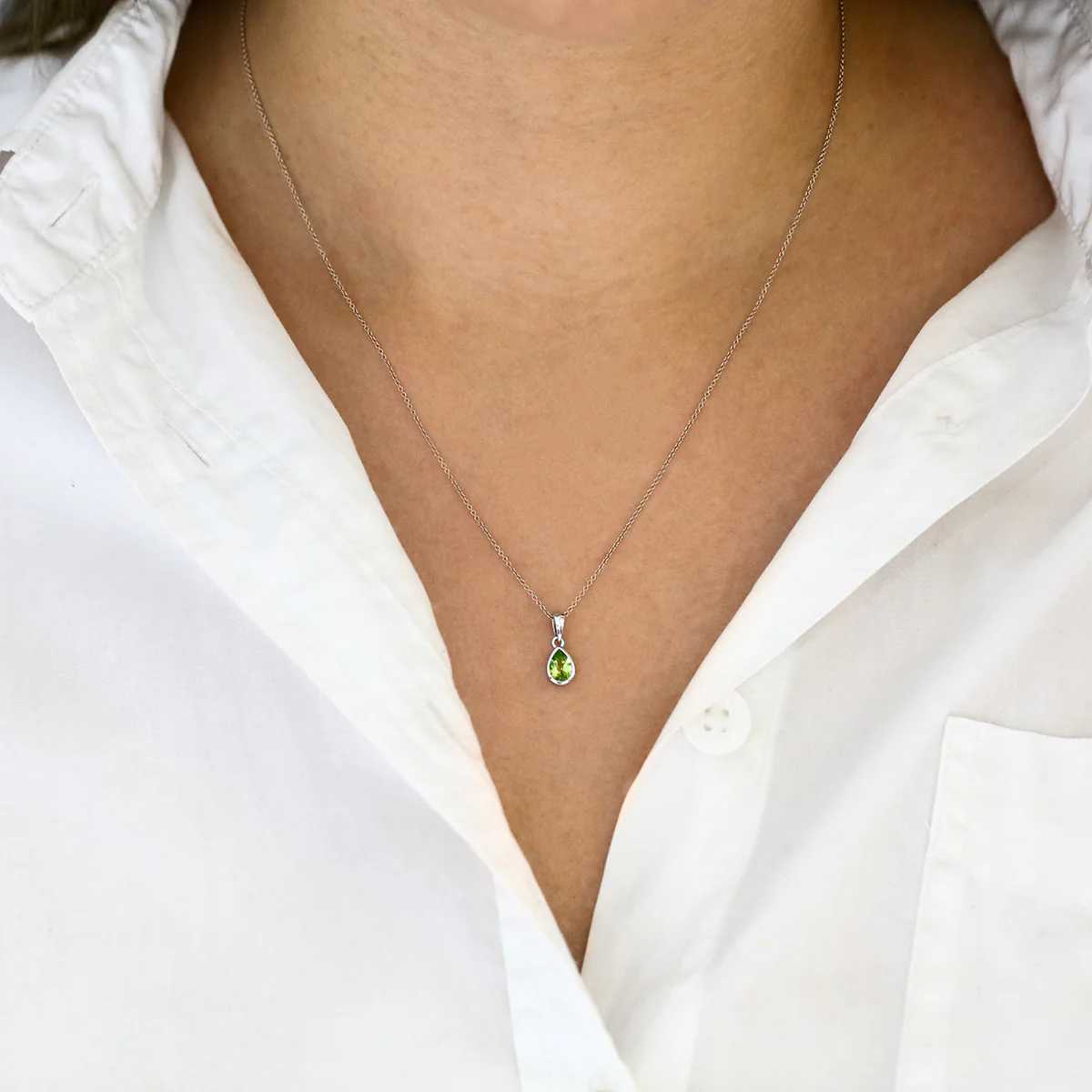 Personalised Birthstone Pear Cut Rubover Necklace | 9K White Gold - Image 12