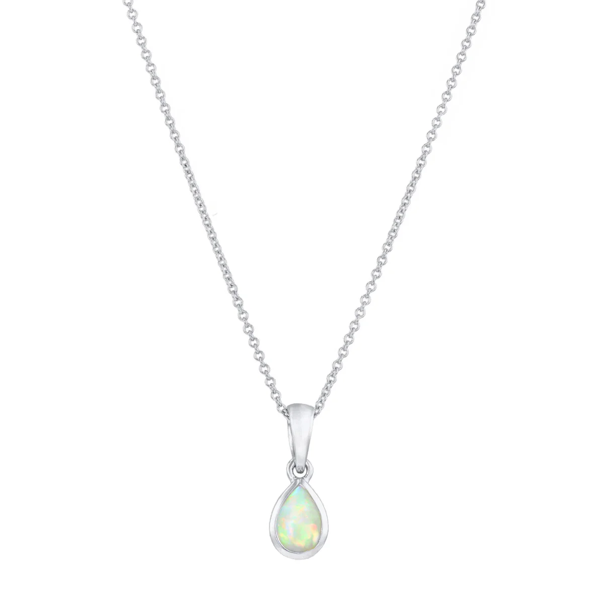 Personalised Birthstone Pear Cut Rubover Necklace | 9K White Gold - Image 8