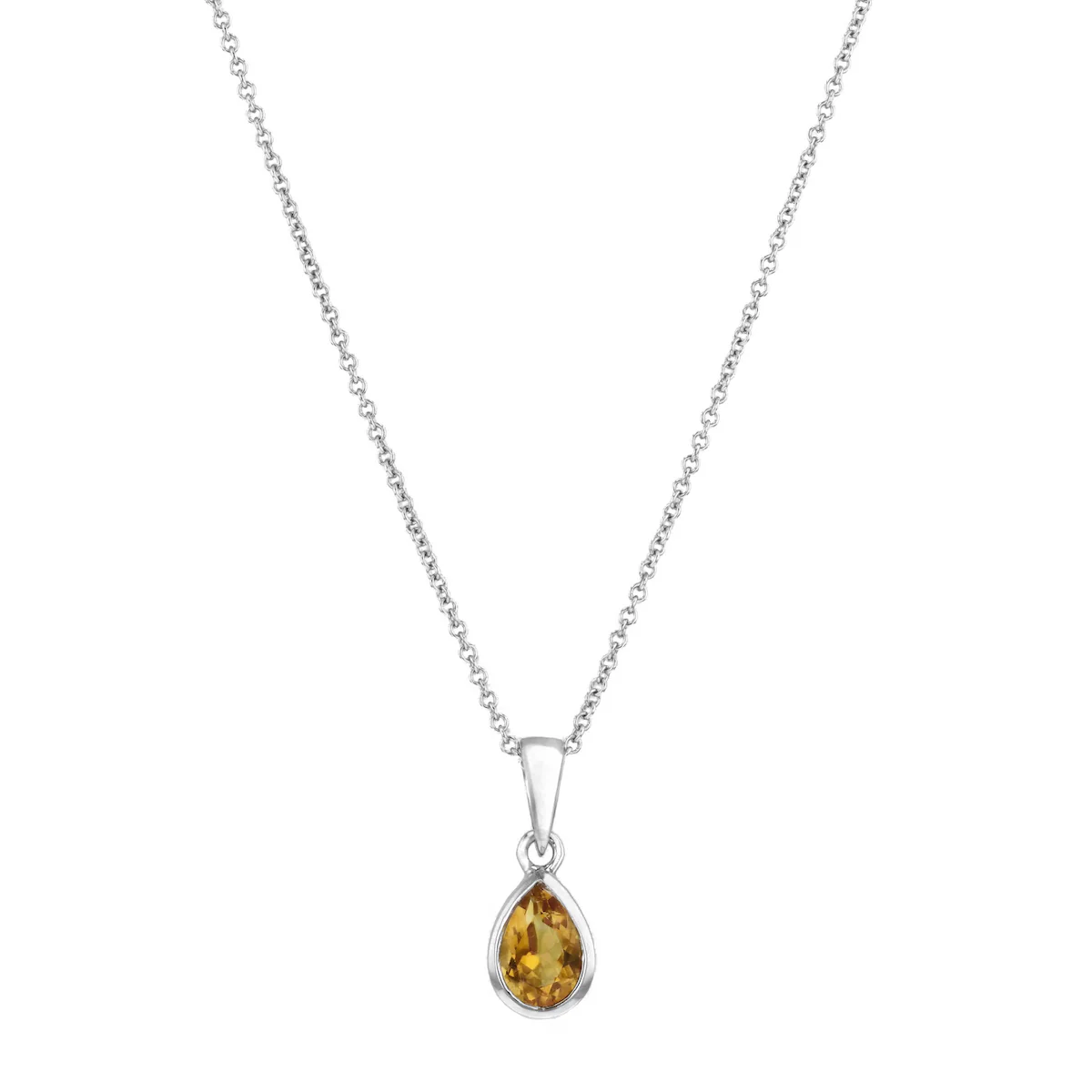 Personalised Birthstone Pear Cut Rubover Necklace | 9K White Gold - Image 9