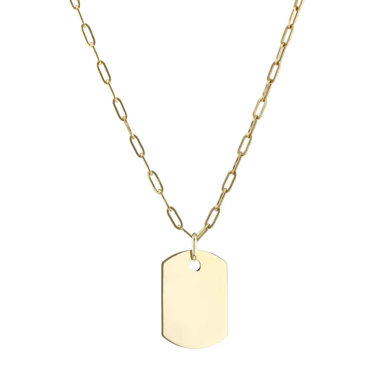 Personalised Dog Tag Pendant & 20" Petite Paperclip Necklace | 9K Yellow Gold