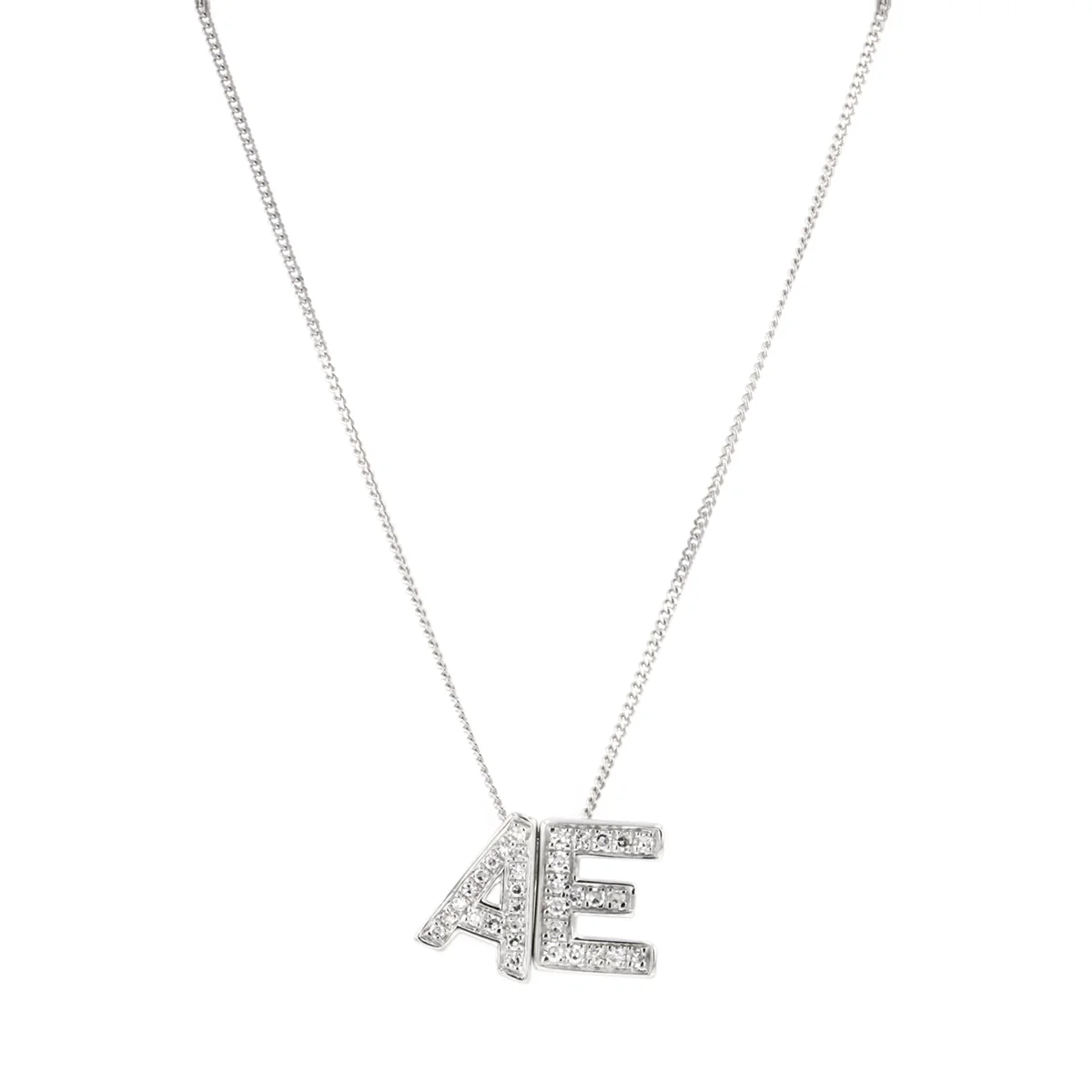 Personalised Luxury Diamond Double Letter Necklace | 9K White Gold
