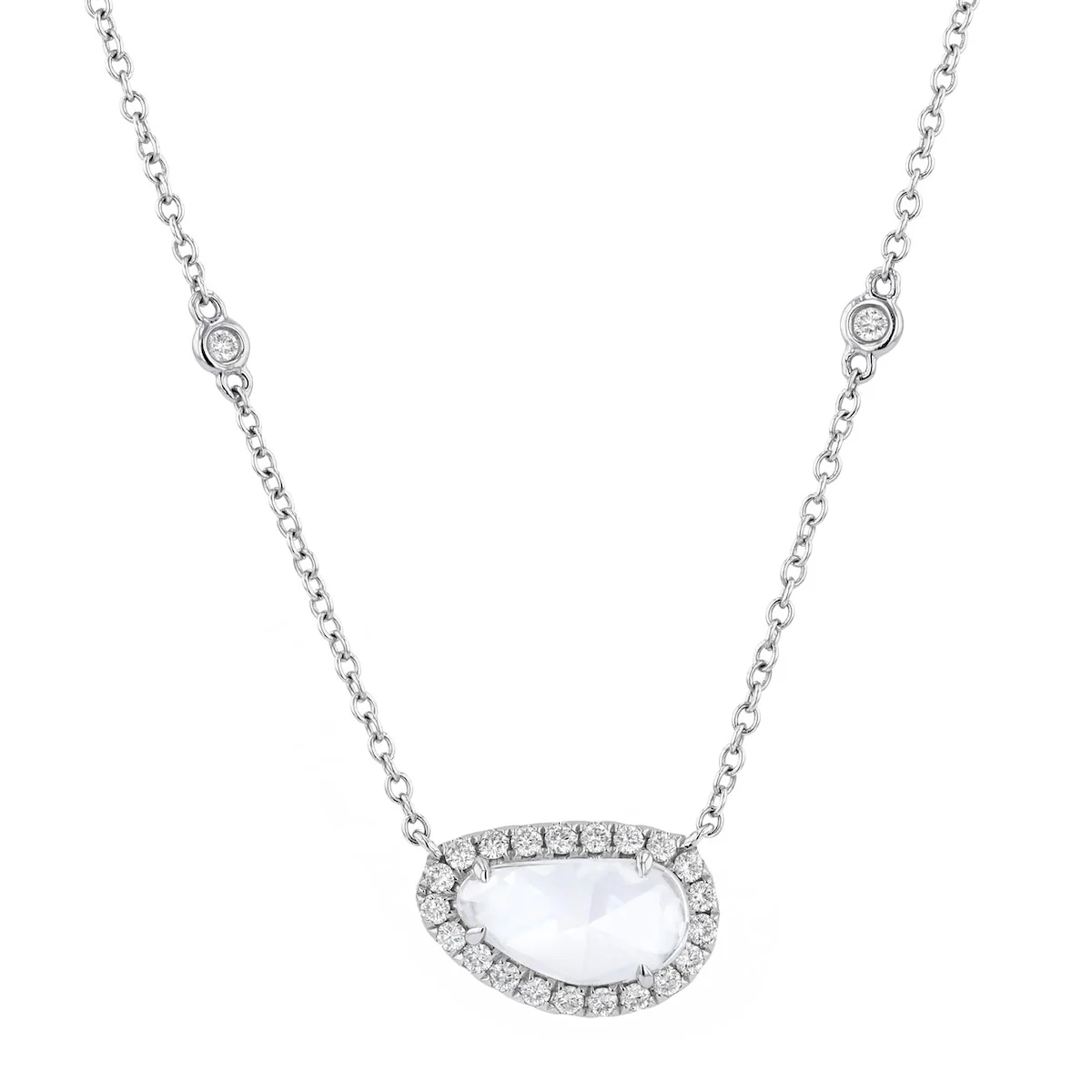 Rainbow Collection 1.13ct White Sapphire and Diamond Halo Necklace | 18K White Gold