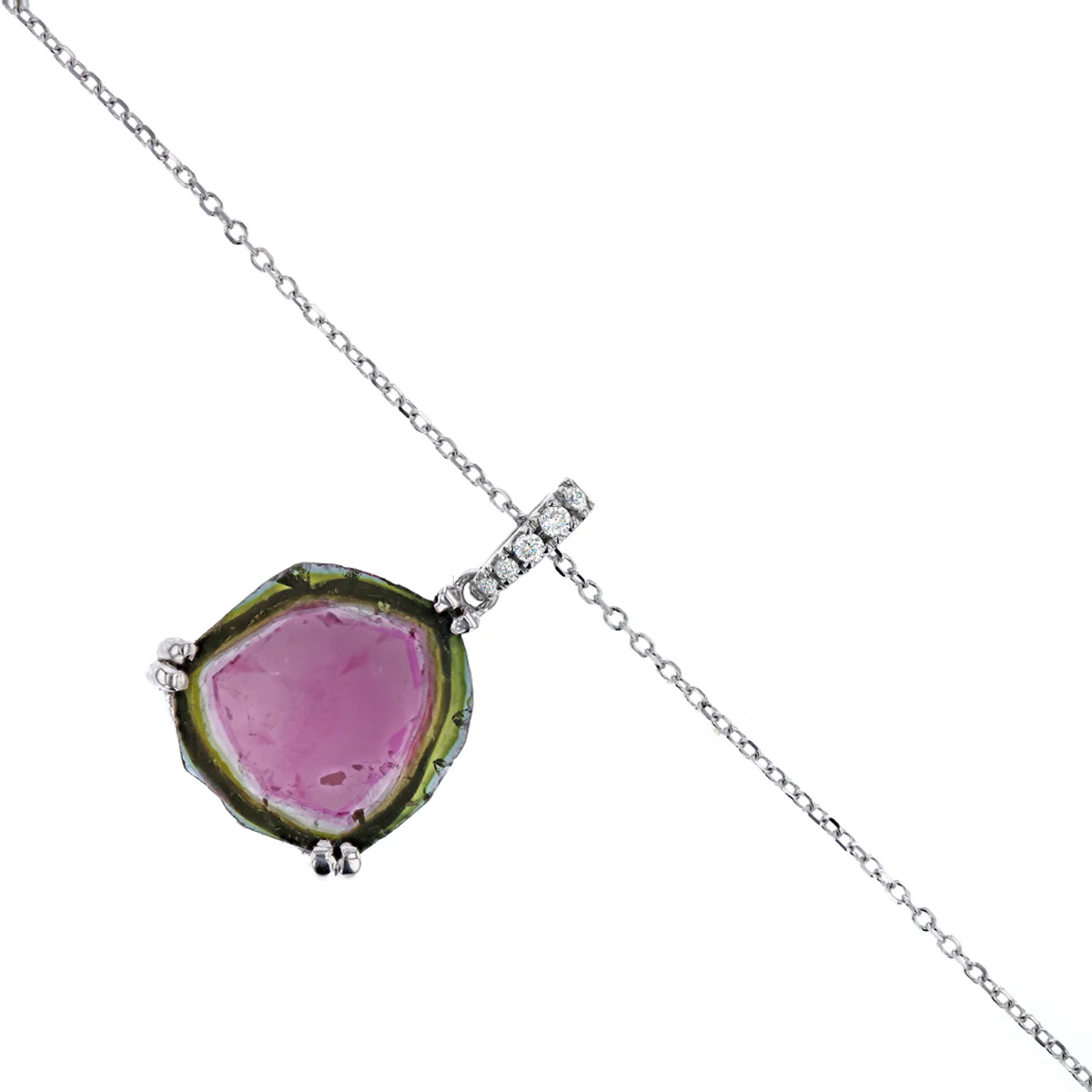 Rainbow Collection 2.79ct Bi-Colour Tourmaline Slice & Diamond Necklace - Image 3