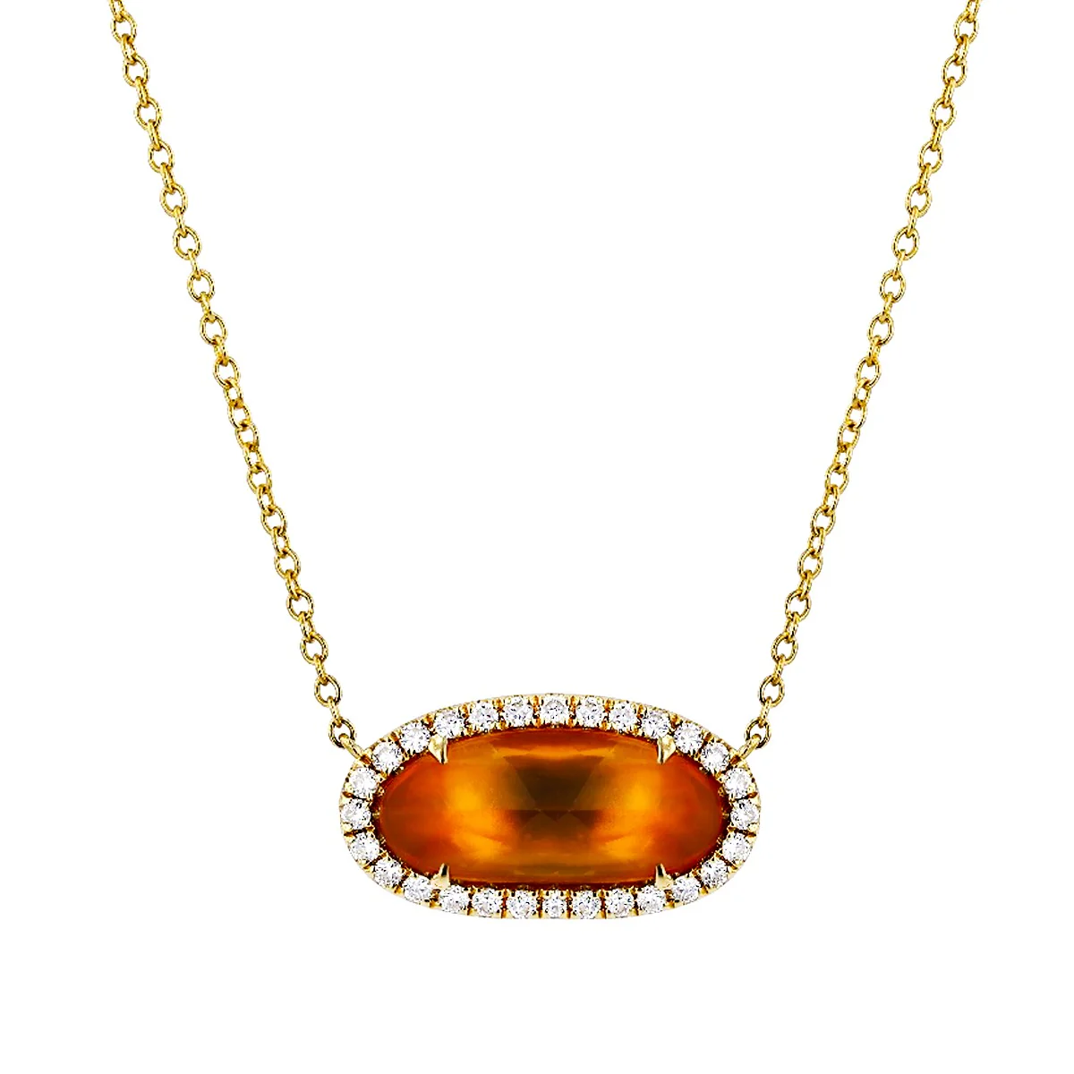 Rainbow Collection Rose Cut Orange Sapphire & Diamond Halo Necklace - Image 3