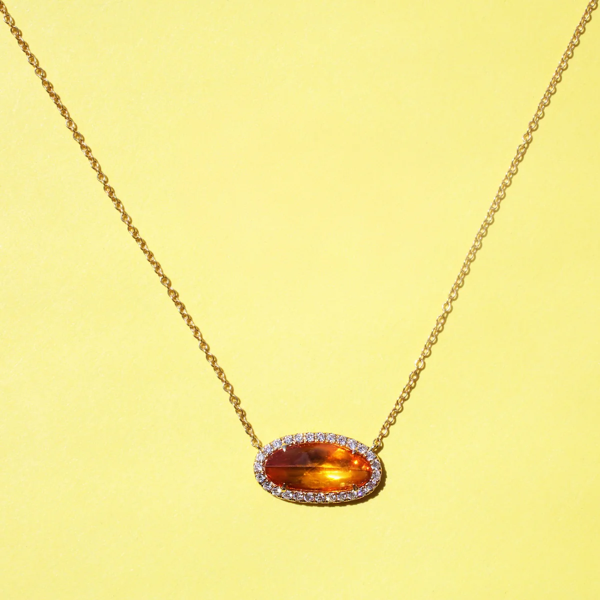 Rainbow Collection Rose Cut Orange Sapphire & Diamond Halo Necklace - Image 5